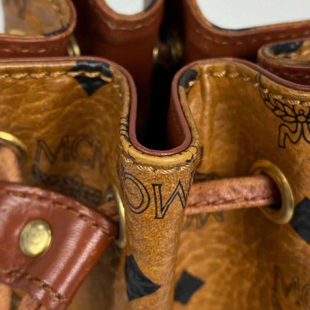 Mcm Logogram Drawstring Brown Leather Bag Shoulde… - image 3